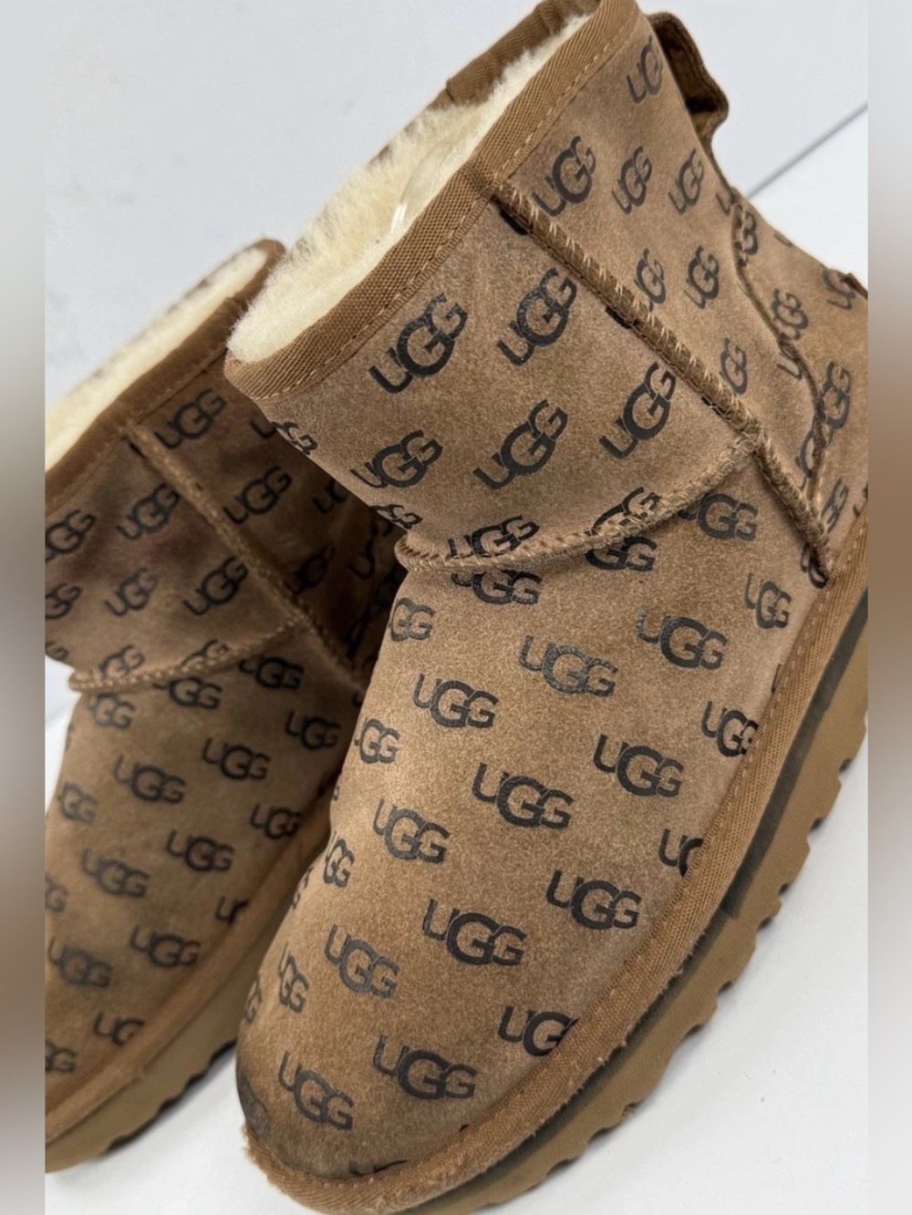 UGG Chestnut Logo-Print Suede Mini Boots (size 6)